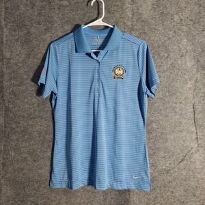 Nike Golf Polo Shirt Womens Large Blue Stripe Dri Fit PGA Grand Slam Bermuda